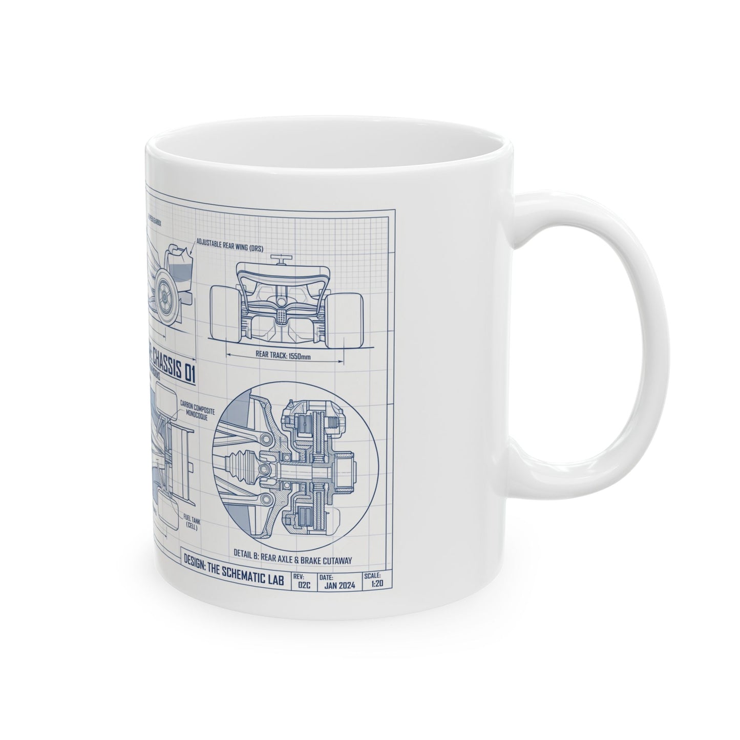 GP Car Ceramic Mug — Open-Wheel Race Car Schematic (11oz & 15oz)