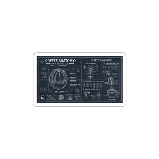 Coffee Anatomy Sticker — Vintage Blueprint Coffee Diagram Kiss-Cut Sticker