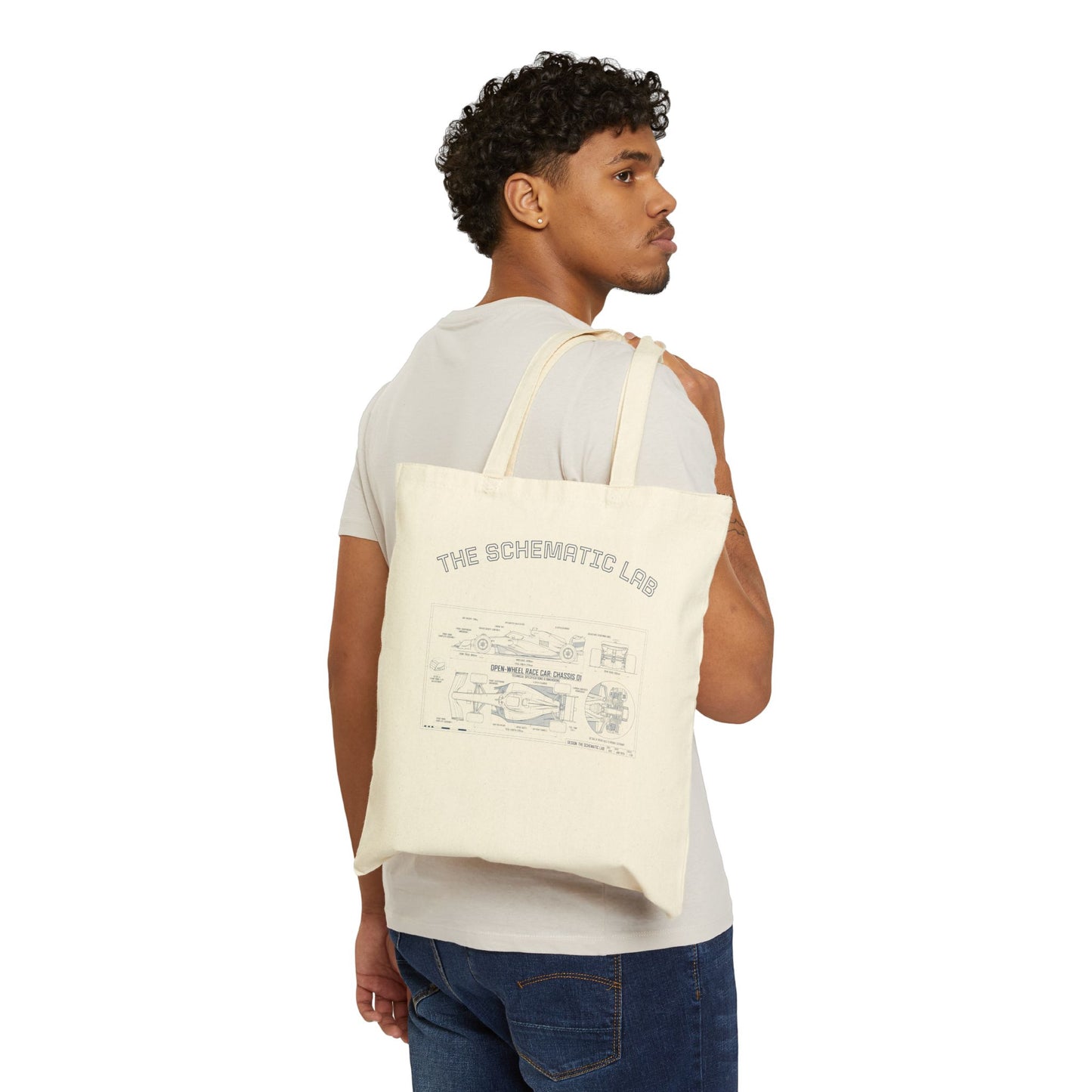 GP Car Tote Bag — Vintage Blueprint Graphic Cotton Shopper