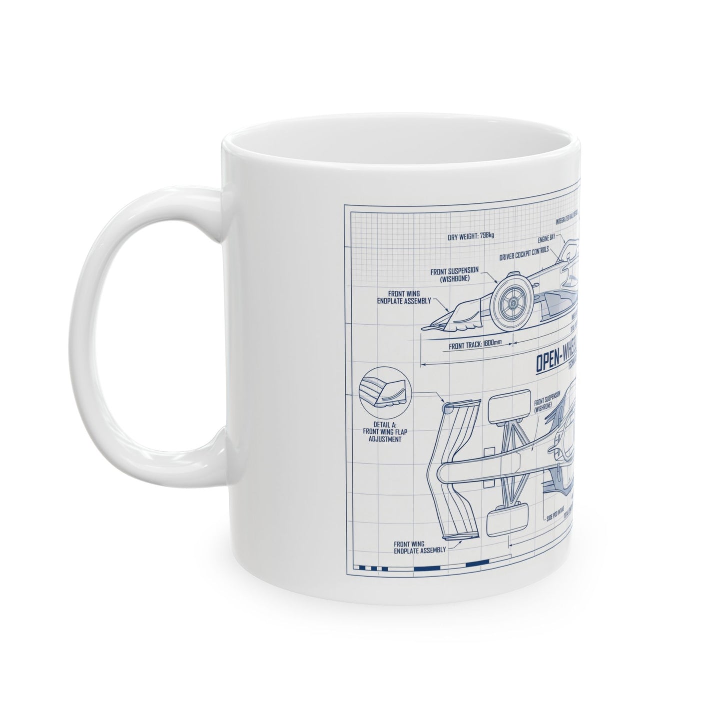 GP Car Ceramic Mug — Open-Wheel Race Car Schematic (11oz & 15oz)