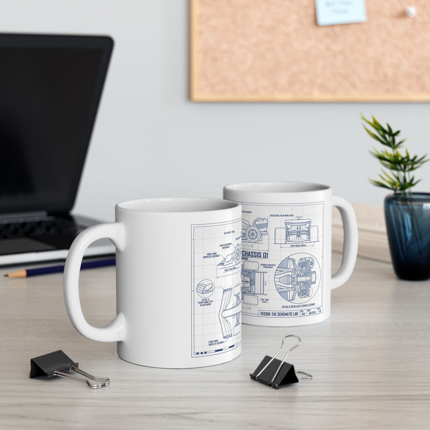 GP Car Ceramic Mug — Open-Wheel Race Car Schematic (11oz & 15oz)