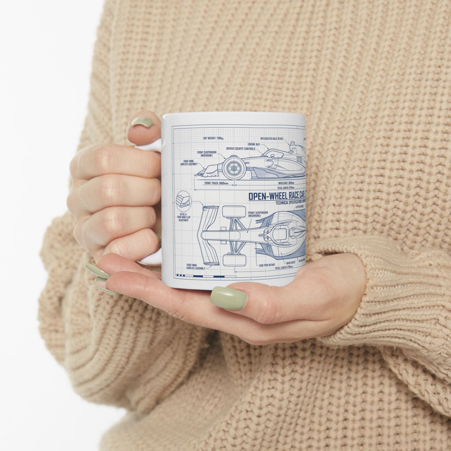 GP Car Ceramic Mug — Open-Wheel Race Car Schematic (11oz & 15oz)