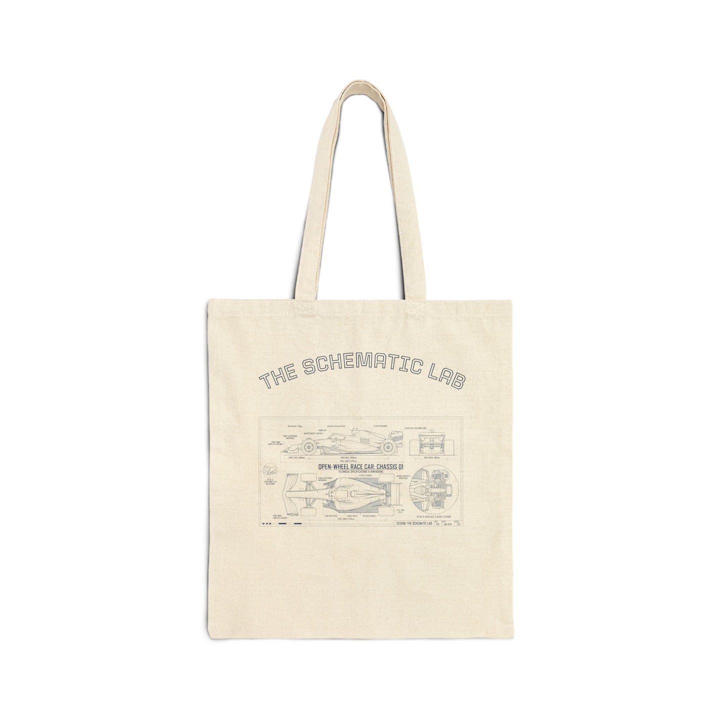 GP Car Tote Bag — Vintage Blueprint Graphic Cotton Shopper