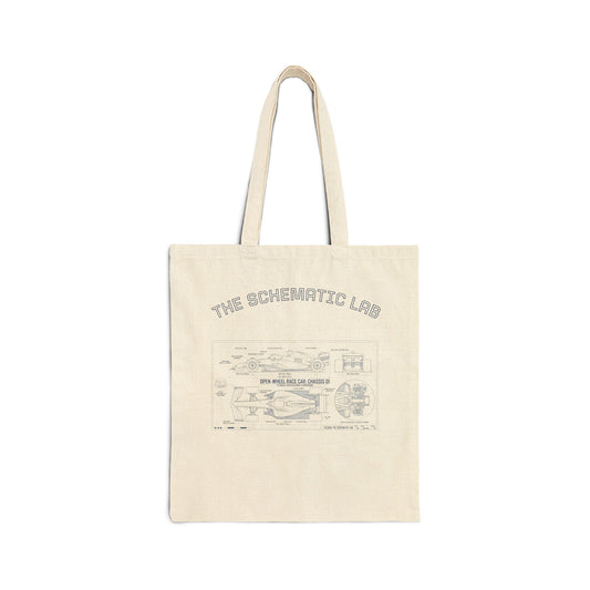 GP Car Tote Bag — Vintage Blueprint Graphic Cotton Shopper