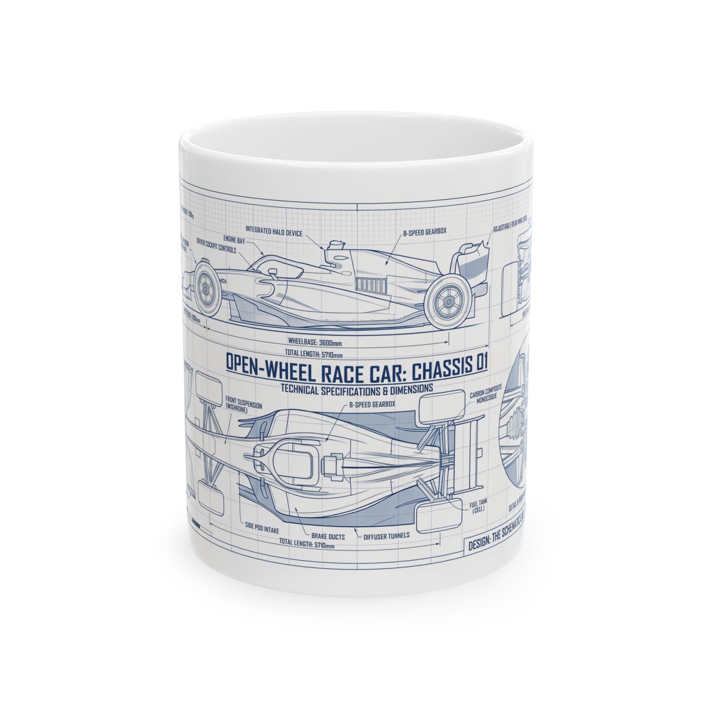 GP Car Ceramic Mug — Open-Wheel Race Car Schematic (11oz & 15oz)